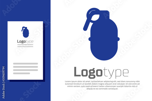 Blue Hand grenade icon isolated on white background. Bomb explosion. Logo design template element. Vector Illustration