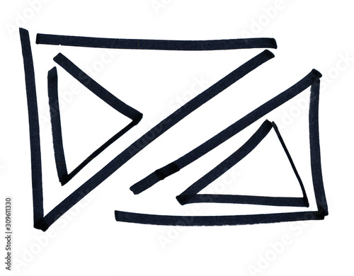 high quality black triangle permanent marker graphic element isolated	