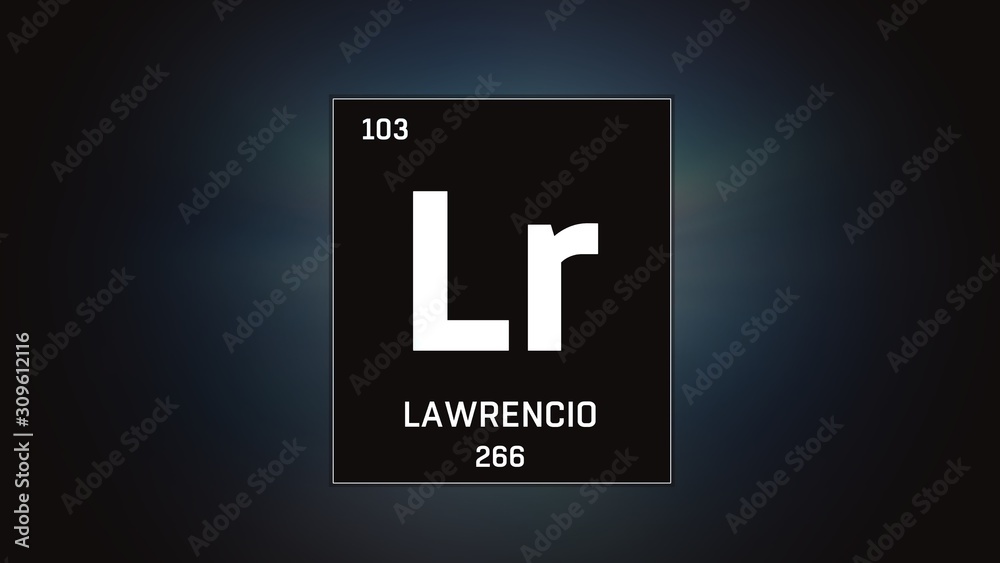 3D illustration of Lawrencium as Element 103 of the Periodic Table. Grey illuminated atom design background with orbiting electrons. Name, atomic weight, element number in Spanish language 3D illustration of Lawrencium as Element 103 of the Periodic Table. Grey illuminated atom design background with orbiting electrons. Name, atomic weight, element number in Spanish language