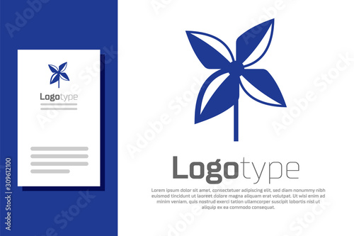 Blue Pinwheel icon isolated on white background. Windmill toy icon. Logo design template element. Vector Illustration