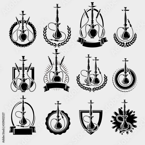 Hookah labels and elements set. Collection icon hookah. Vector
