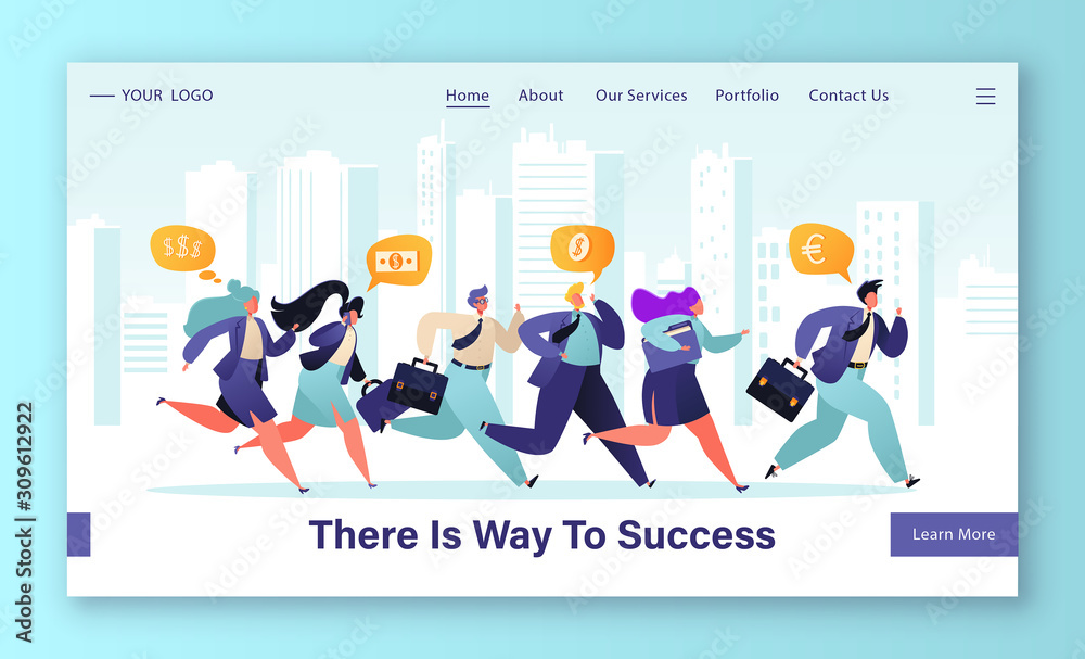 Leadership and competition concept for website landing page. Business people characters running by row. Web page banner teamwork achievement of goals and success theme. Cartoon flat illustration. Leadership and competition concept for website landing page. Business people characters running by row. Web page banner teamwork achievement of goals and success theme. Cartoon flat illustration.