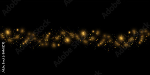 Texture background abstract black and golden Glitter and elegant for Christmas. Dust white. Sparkling magical dust particles. Magic concept. Abstract background with bokeh effect.