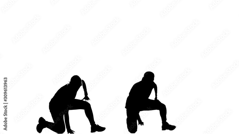 black silhouette on a white background, girls duet dance hip hop, street dance, isolated black silhouette on a white background, girls duet dance hip hop, street dance, isolated