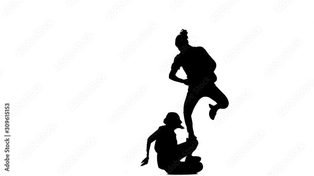 black silhouette on a white background, girls duet dance hip hop, street dance, isolated black silhouette on a white background, girls duet dance hip hop, street dance, isolated
