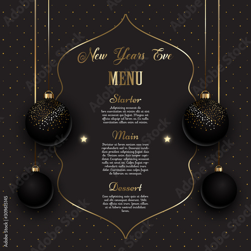 Gold and black New Years eve menu design