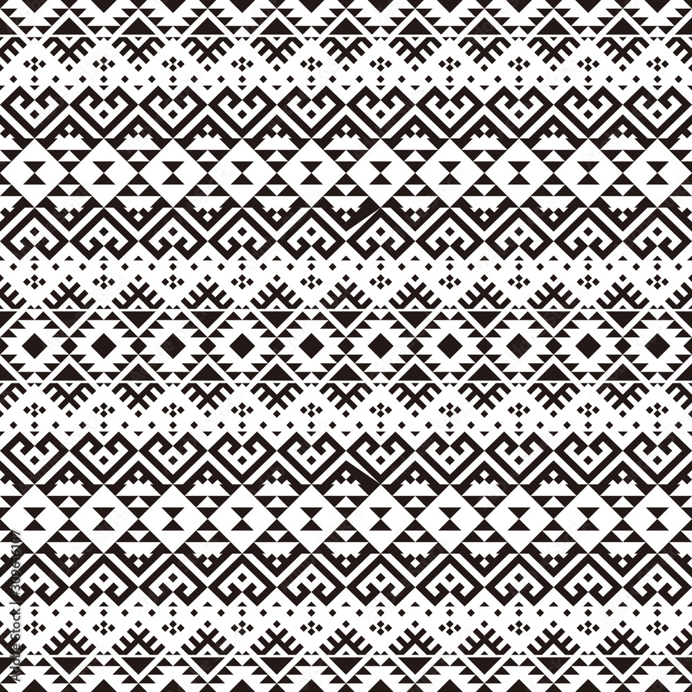 Seamless Ethnic Pattern in black and white color. Tribal Aztec Pattern Seamless Ethnic Pattern in black and white color. Tribal Aztec Pattern