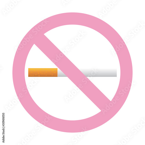 Stop smoking – quit smoking sign symbol. Real cigarette. Pink vector icon.