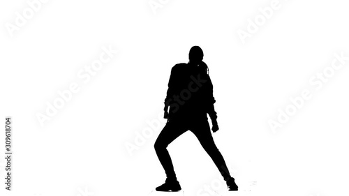 black silhouette on white background, girl dancing hip hop, street dancing,isolated