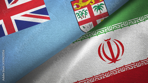 Fiji and Iran two flags textile cloth, fabric texture