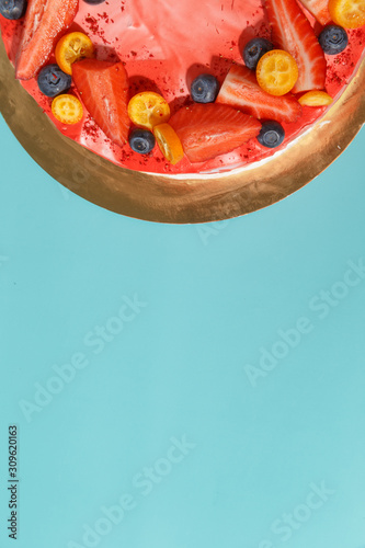 Appetizing natural desserts on a bright colored background