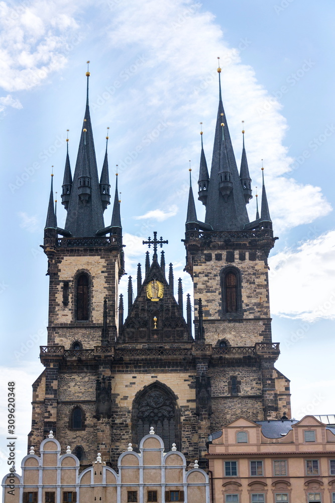 Gothic Church of Our Lady before Tyn, Old Town square, Prague, Czech Republic, sunny summer day