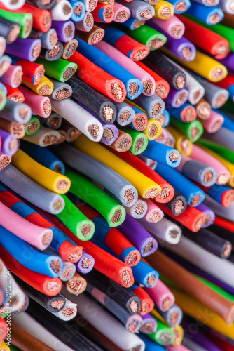 Colored electric copper cable closeup