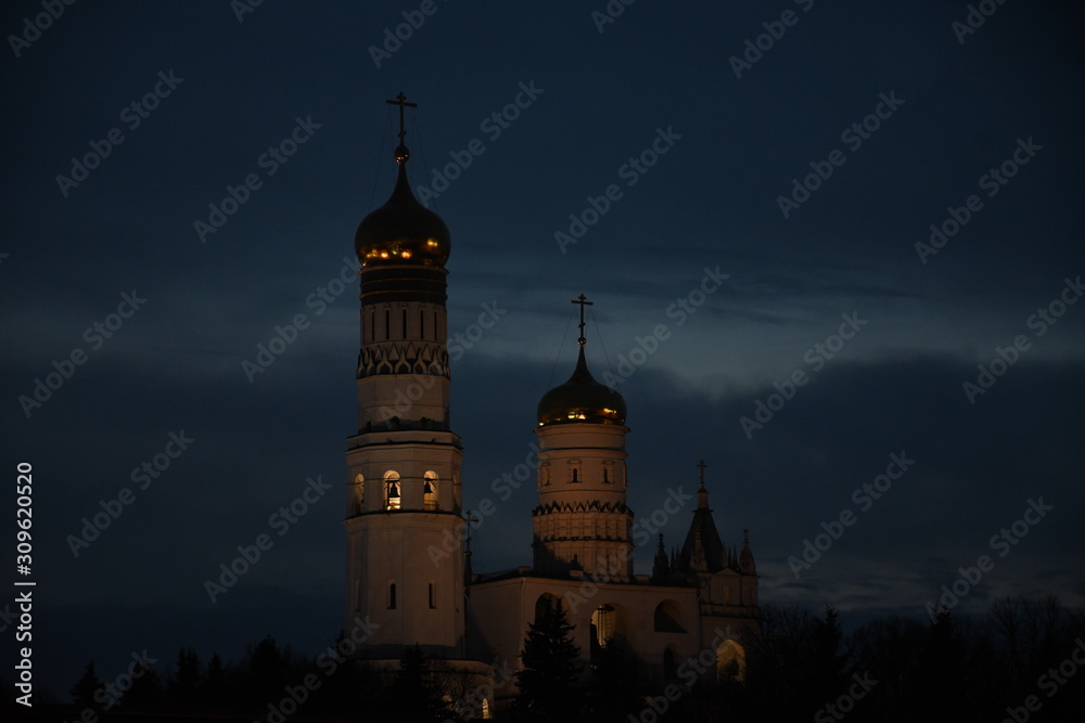 Church in Moscow night background Church in Moscow night background