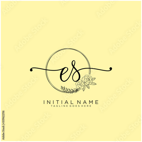 ES Letter Initial beauty monogram and elegant logo design, handwriting logo of initial signature, wedding, fashion, floral and botanical with creative template design.