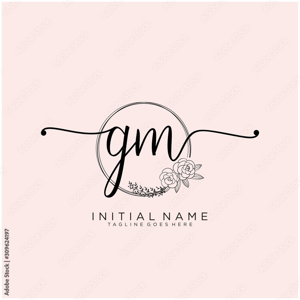 GM Letter Initial beauty monogram and elegant logo design, handwriting logo  of initial signature, wedding, fashion, floral and botanical with creative  template design. Stock Vector