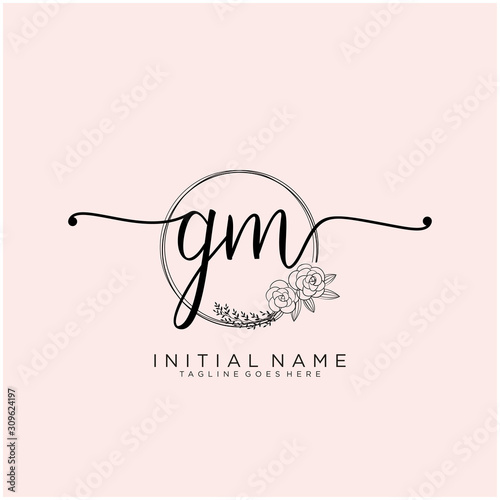 GM Letter Initial beauty monogram and elegant logo design, handwriting logo  of initial signature, wedding, fashion, floral and botanical with creative  template design. Stock Vector