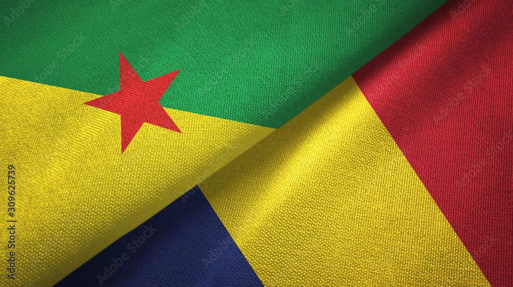 French Guiana and Chad two flags textile cloth, fabric texture
