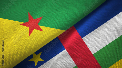 French Guiana and Central African Republic two flags textile fabric texture photo