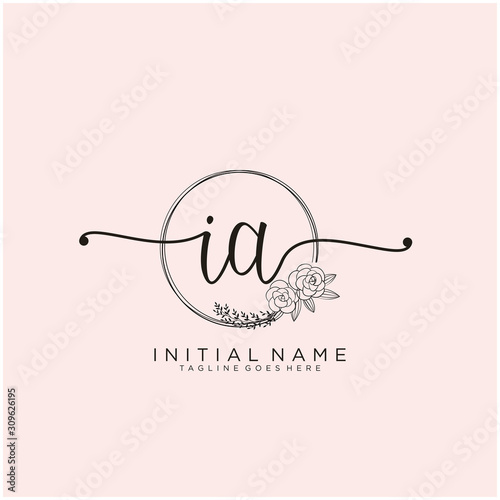 IA Letter Initial beauty monogram and elegant logo design, handwriting logo of initial signature, wedding, fashion, floral and botanical with creative template design.