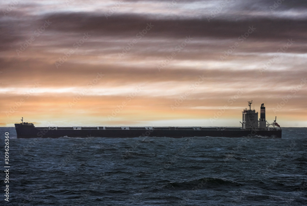 cago sailing at sea at sunset