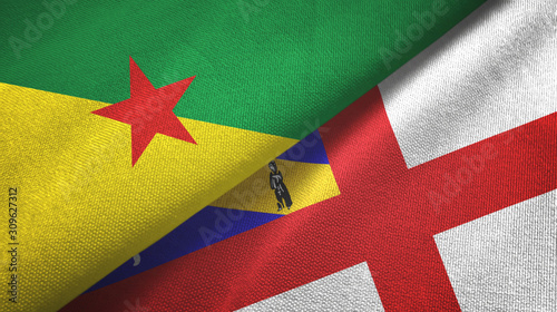 French Guiana and Herm two flags textile cloth, fabric texture