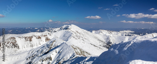 Dumbier peak, mountain range of Low Tatras, winter, panorama, Slovakia