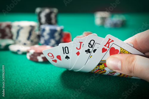 Man plays poker in the casino