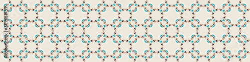 Mid Century Vector Modern Vintage Banner Pattern Background. Flower Masculine Edging Graphic Design. Seamless 1960 Style Retro Fabric Geometric Border. Hipster Beige Flat Color Ribbon Trim Edge EPS 10