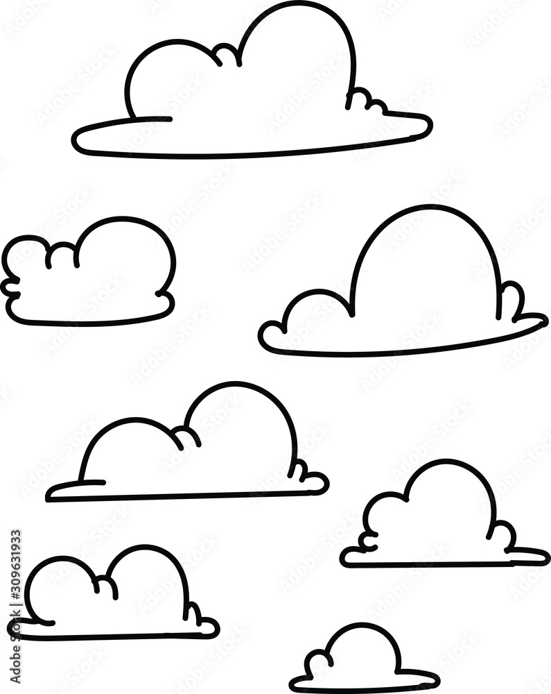 Naklejka cloud cartoon hand drawn set Cloud signs, background. Vector illustration