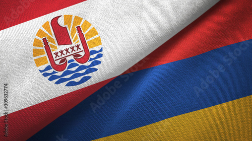 French Polynesia and Armenia two flags textile cloth, fabric texture