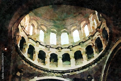 the interior of one of the vaults of the church of the Sacre Couer in the Montmartre district of Paris in the autumn