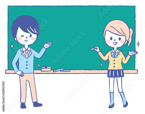 Illustration set of students with blackboard