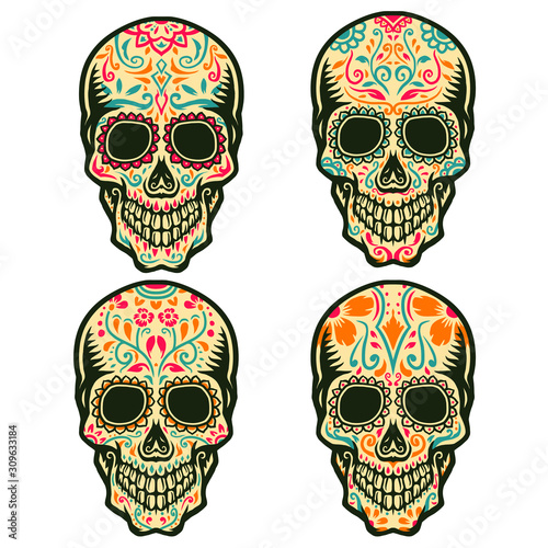 Set of sugar skull, Isolated on white background.