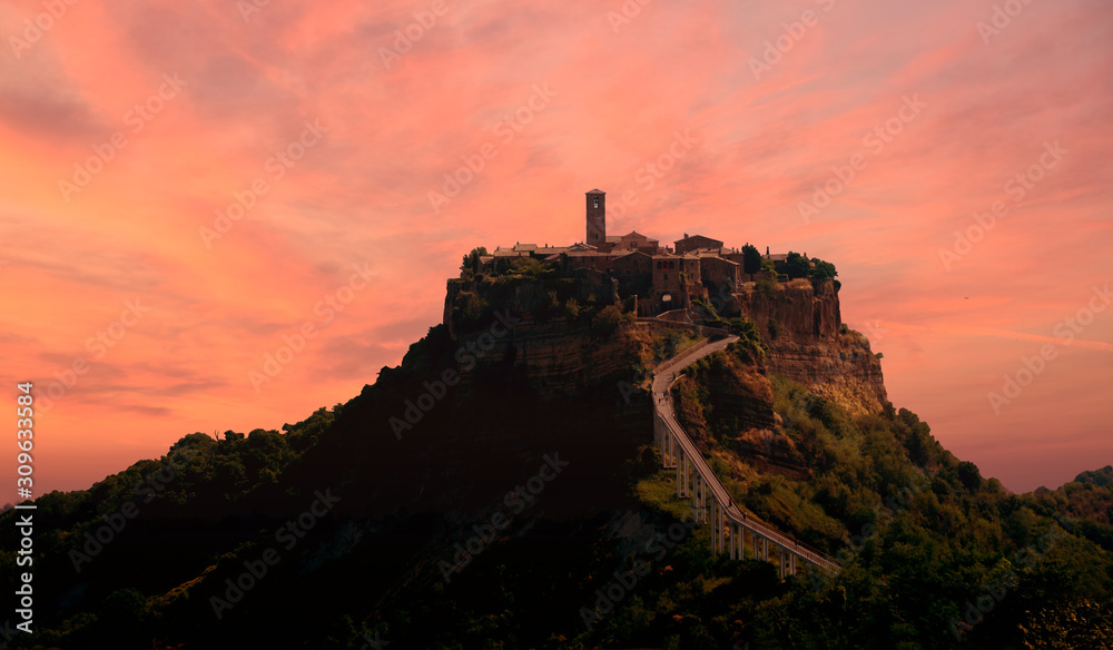 A suggestive view of the town of Bagnoregio at sunset