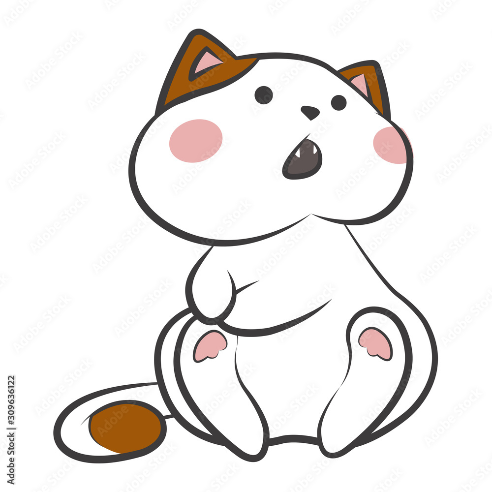 Cartoon cat. Cute white emotional kitten. Minimalistic illustration. Kawaii vector print. Cartoon cat. Cute white emotional kitten. Minimalistic illustration. Kawaii vector print.