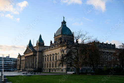 Building of Germany Federal Administrative Court in morning light. Historical part of Leipzig, Germany. November 2019