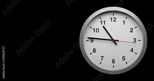 Still shot of time-lapse gray clock with black arrows shows motion the time speed from 10.00 to slow down 12.00 with black background, How time flies concept.