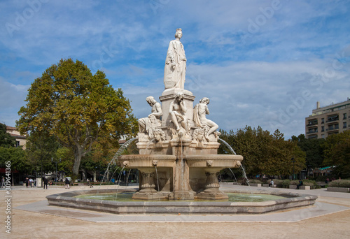 Fontaine Pradier in the center of public park, Salon Vert d'Eau, Nimes, France.