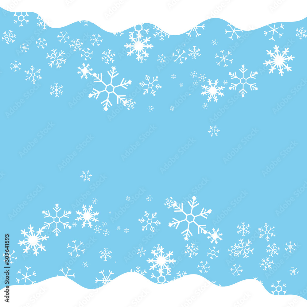 Christmas background with falling snowflakes on blue backgraund. Winter Sky. Vector illustration