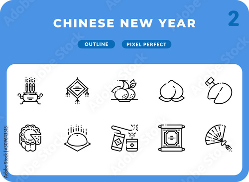 Chinese New Year Dashed Outline Icons Pack for UI. Pixel perfect thin line vector icon set for web design and website application.