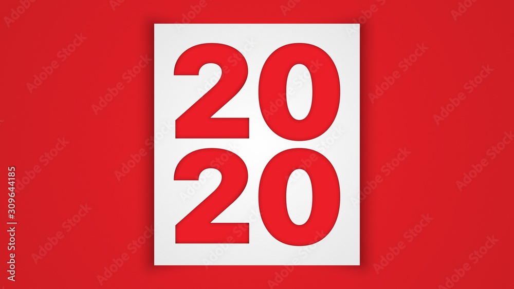2020 Happy New Year Eve Vector Paper Greeting Card Design Template 3D White Red Background. Chinese Year Of Rat Abstract Illustration 2020 Happy New Year Eve Vector Paper Greeting Card Design Template 3D White Red Background. Chinese Year Of Rat Abstract Illustration