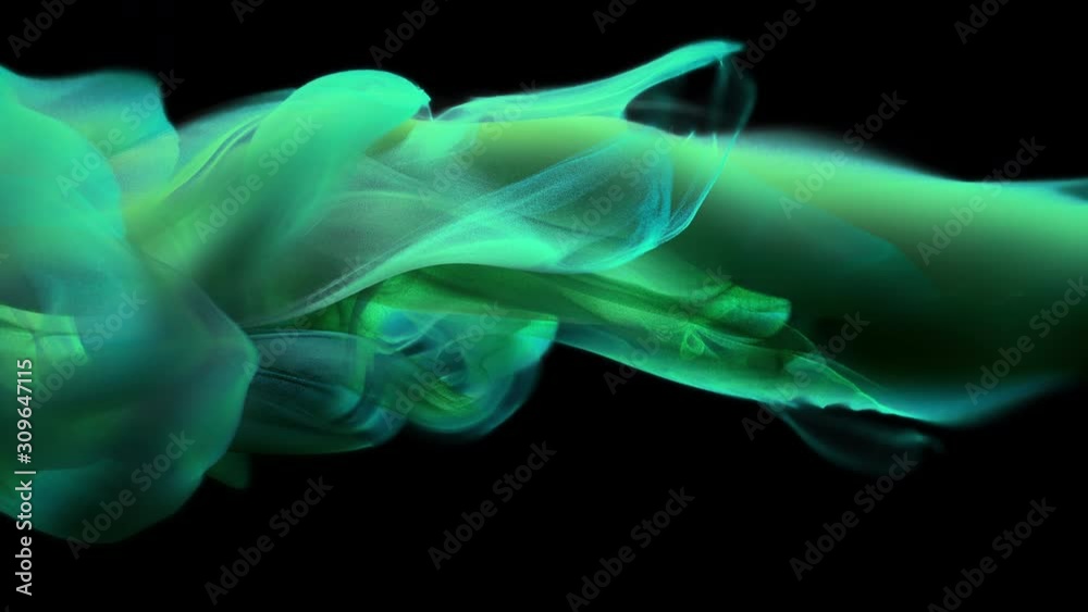Cyan turquoise color paint ink drops in water slow motion art ...