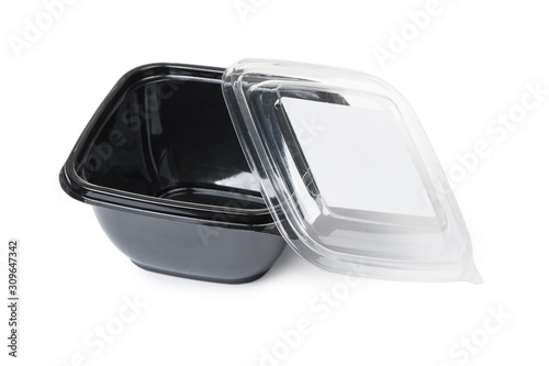 Empty black plastic disposable take out container