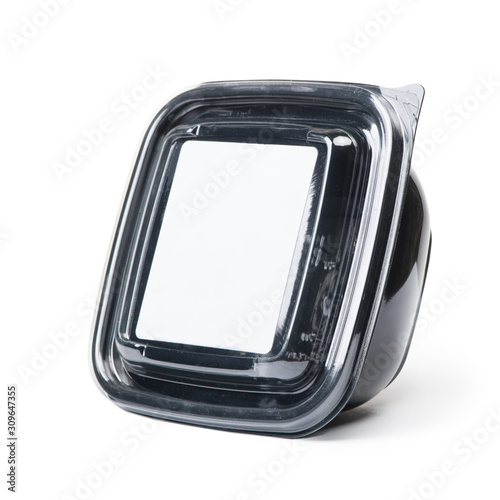 Empty black plastic disposable take out container