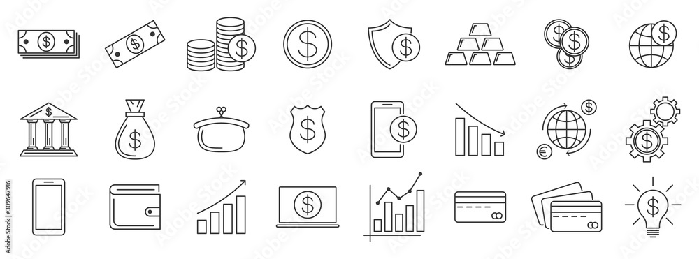 Money and finance outline icons - vector. Money and finance outline icons - vector.