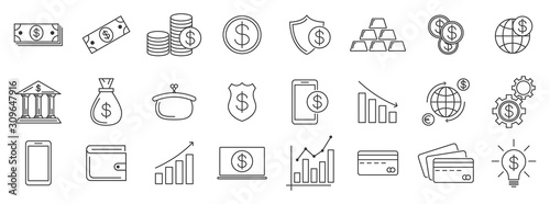 Money and finance outline icons - vector.