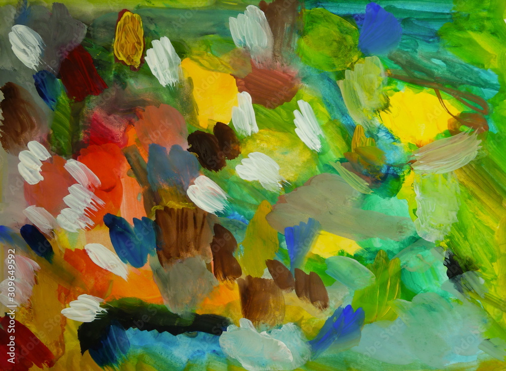 Gouache strokes of different colors on a sheet of paper Gouache strokes of different colors on a sheet of paper