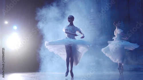 Classic ballet ballerina dancing on stage on Pointe photo