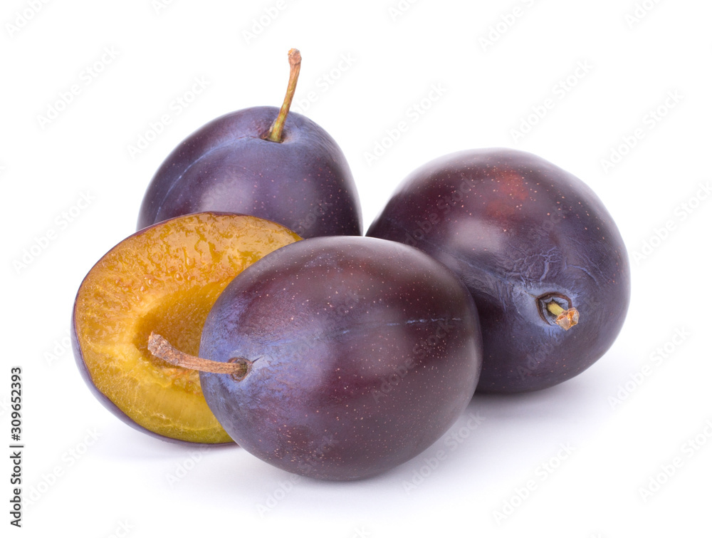 Plums isolated on White Background, closeup